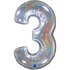 Number 3 Glitter Holographic Silver 26inc 