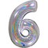 Number 6 Glitter Holographic Silver 40inc 