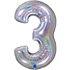 Number 3 Glitter Holographic Silver 40inc 